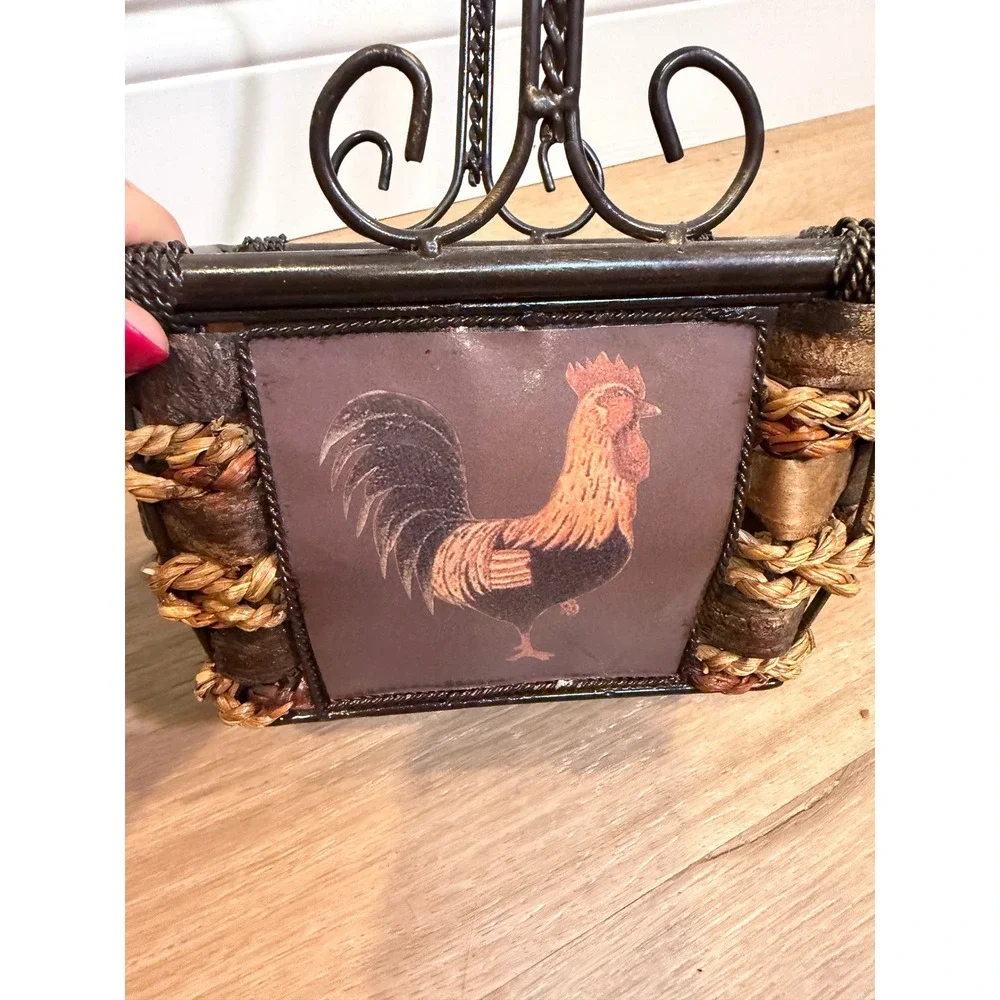 Rooster Decorative Basket Small Brown Rustic Farmhouse Country Kitchen Farm